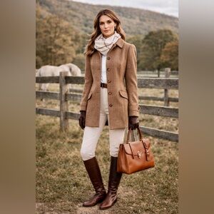 Ralph Lauren Camel Brown Wool Blend Button Front Coat